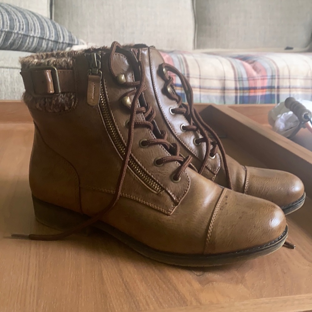 Cognac Combat Boots Size 8.5